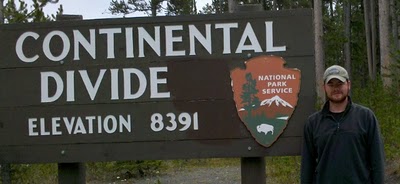 Me in front of a Continental Divide sign, elevation 8391 ft